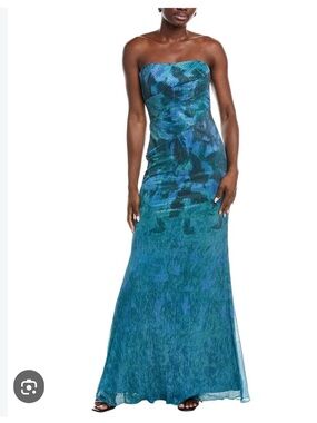 Rene Ruiz Teal Plisse Mesh Gown